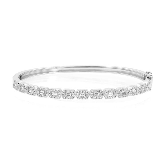 Rachel Koen Baguette Round Cut Diamond Bangle 14K White Gold 0.86Cttw - Picture 4 of 7
